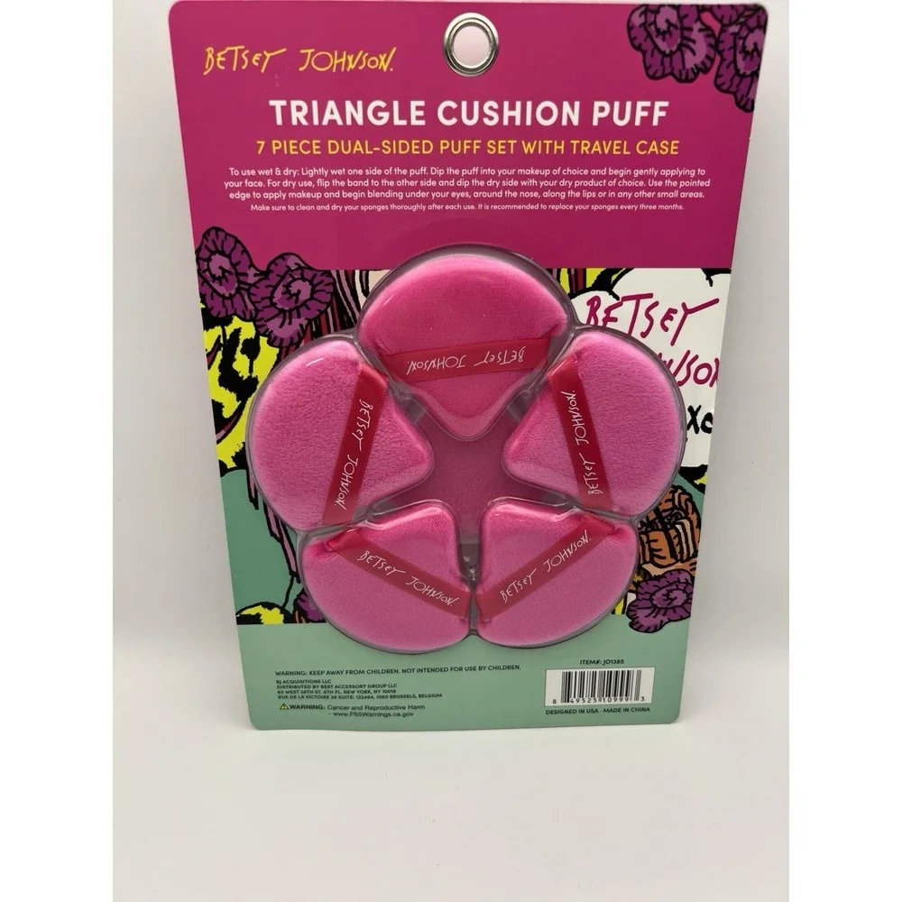 Betsey Johnson Makeup Cushion Puffs Pink‎ Sponges Blending Tool Travel Case